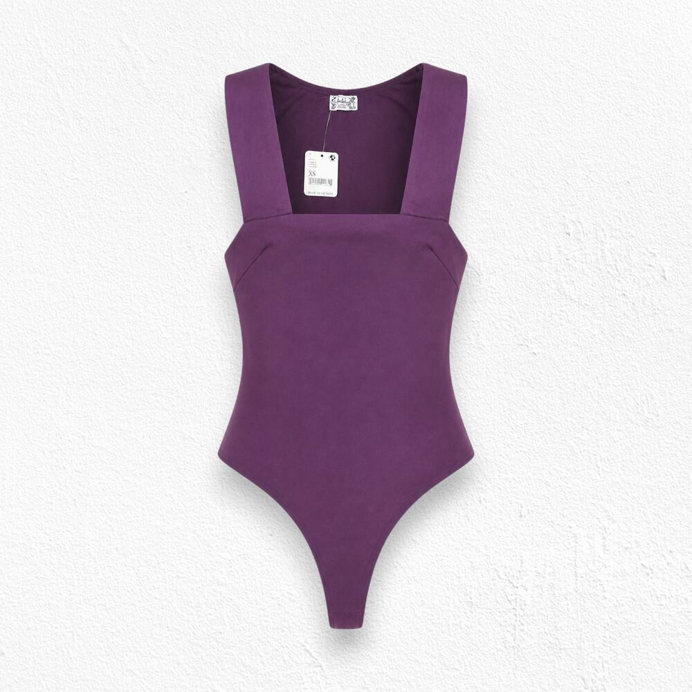 Free People Purple Square Neck Racerback Shes So Sleek Snap Bodysuit Size XS